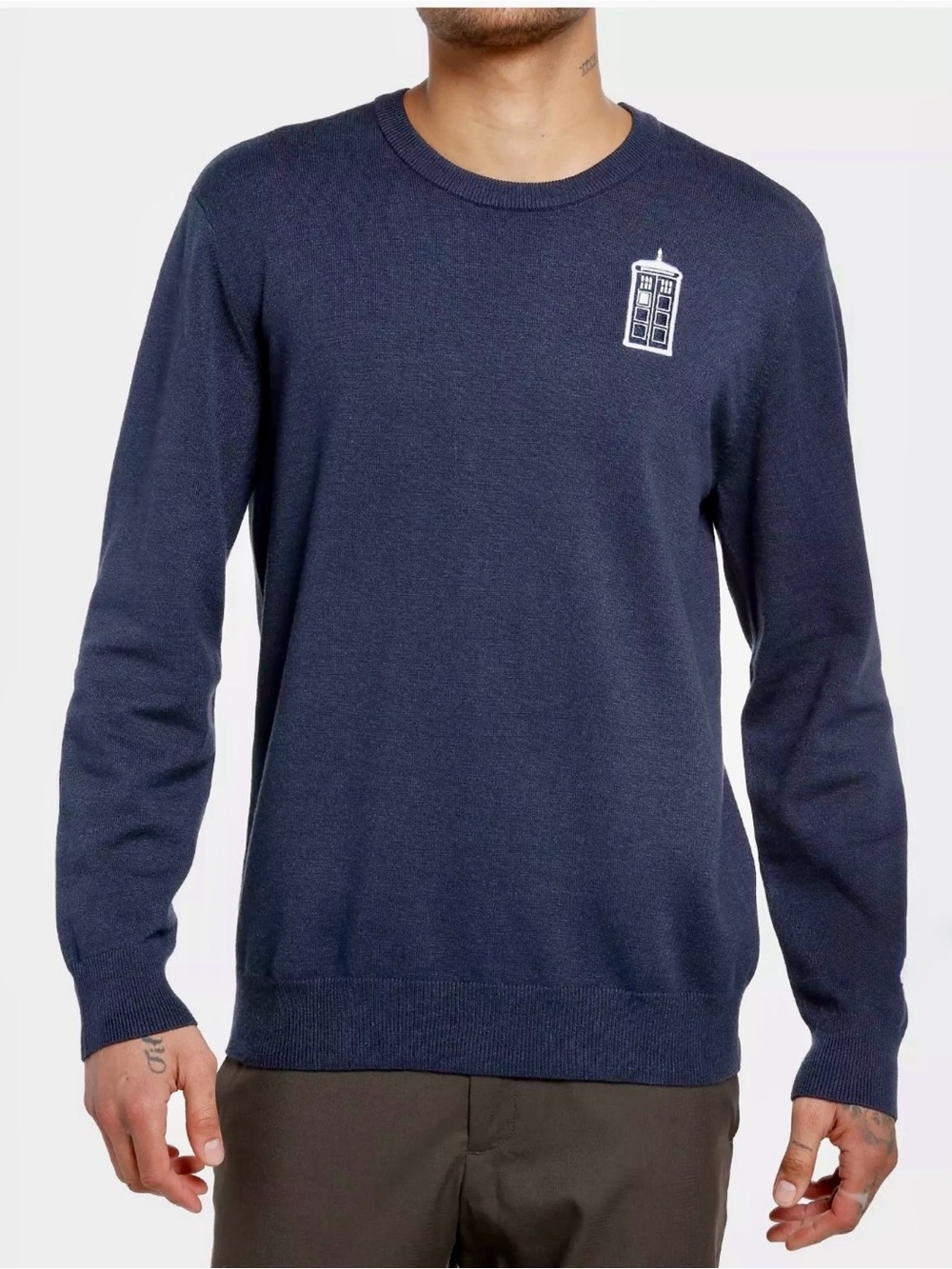 NEW Our Universe DR WHO Tardis Long Sleeve Blue Sci-Fi 60th Anniv Sweater Sz Med